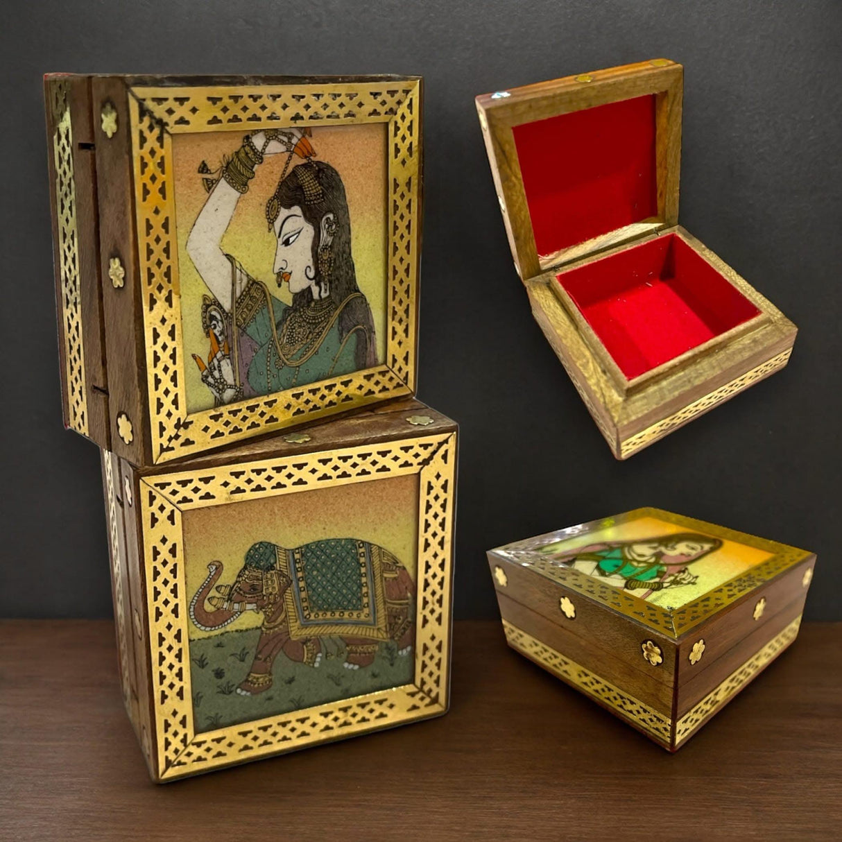 Wooden Jewelry Box Small Handcarved Decorative Jewellery Storage Organizer for Earring, Necklace, Rings, Bracelet Gift Ideas for Women - Multipurpose Keepsake Box (3x3x1.5 Inches) - LoveNspire