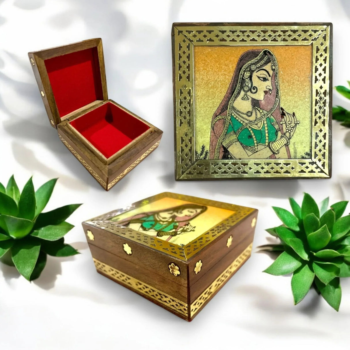 Wooden Jewelry Box Small Handcarved Decorative Jewellery Storage Organizer for Earring, Necklace, Rings, Bracelet Gift Ideas for Women - Multipurpose Keepsake Box (3x3x1.5 Inches) - LoveNspire