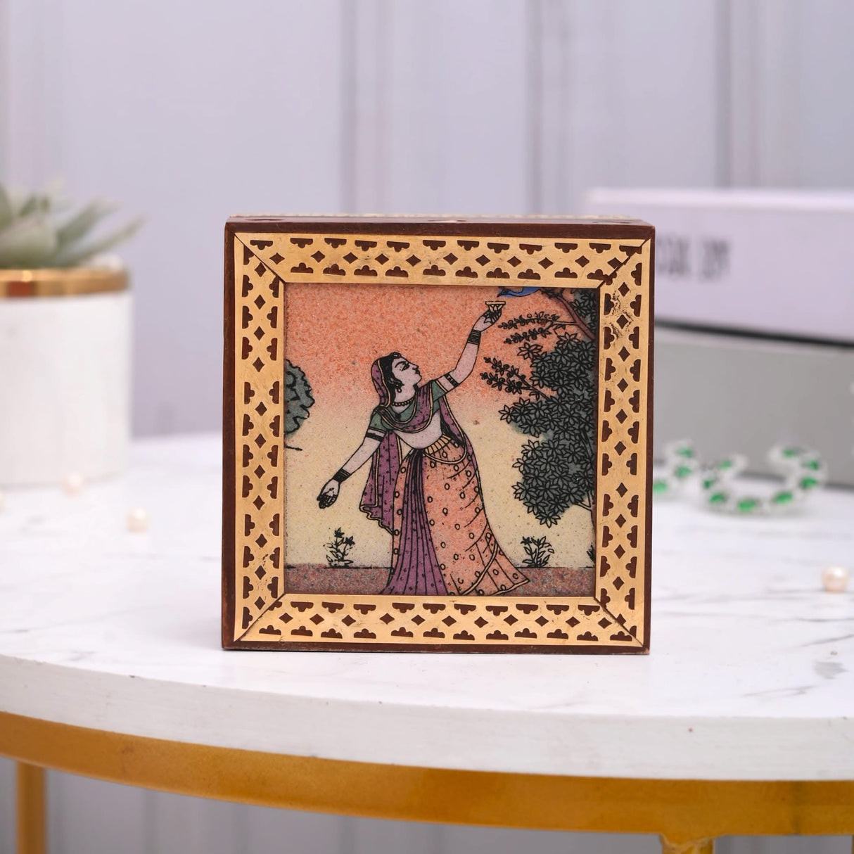 Wooden Jewelry Box Small Handcarved Decorative Jewellery Storage Organizer for Earring, Necklace, Rings, Bracelet Gift Ideas for Women - Multipurpose Keepsake Box (3x3x1.5 Inches) - LoveNspire