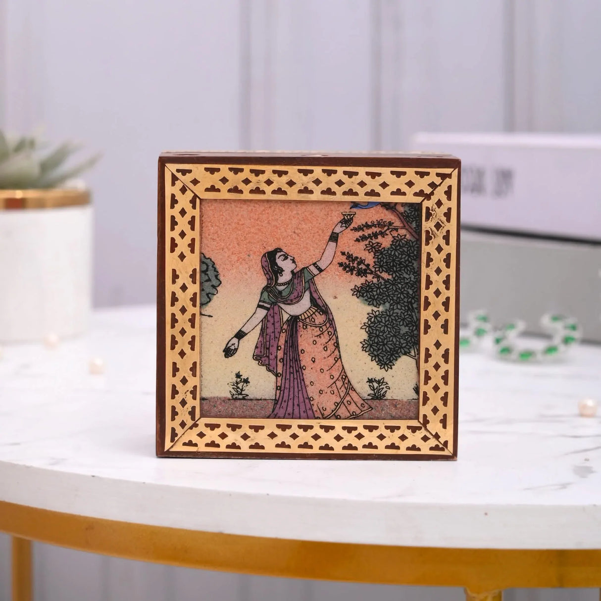 Wooden Jewelry Box Small Handcarved Decorative Jewellery Storage Organizer for Earring, Necklace, Rings, Bracelet Gift Ideas for Women - Multipurpose Keepsake Box (3x3x1.5 Inches) - LoveNspire