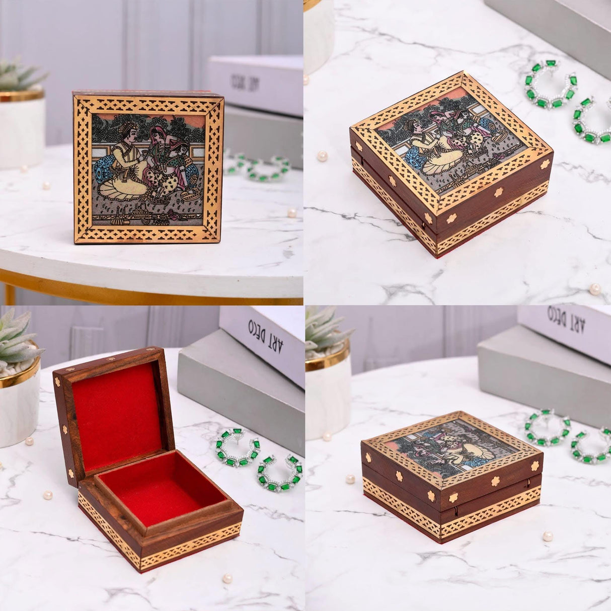 Wooden Jewelry Box Small Handcarved Decorative Jewellery Storage Organizer for Earring, Necklace, Rings, Bracelet Gift Ideas for Women - Multipurpose Keepsake Box (3x3x1.5 Inches) - LoveNspire
