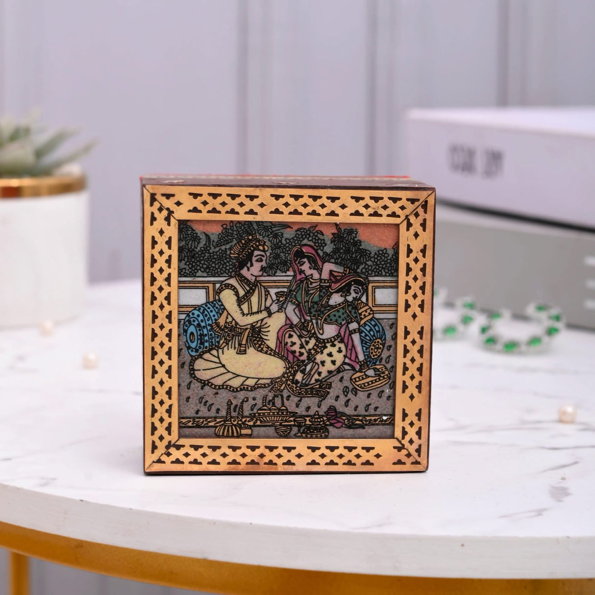 Wooden Jewelry Box Small Handcarved Decorative Jewellery Storage Organizer for Earring, Necklace, Rings, Bracelet Gift Ideas for Women - Multipurpose Keepsake Box (3x3x1.5 Inches) - LoveNspire