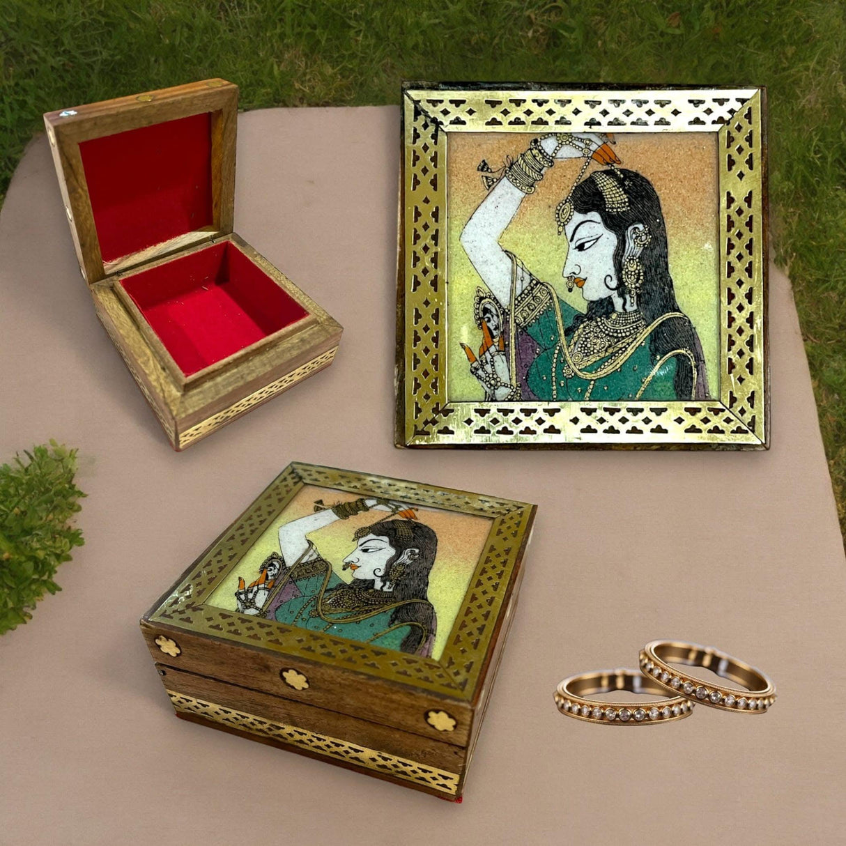 Wooden Jewelry Box Small Handcarved Decorative Jewellery Storage Organizer for Earring, Necklace, Rings, Bracelet Gift Ideas for Women - Multipurpose Keepsake Box (3x3x1.5 Inches) - LoveNspire