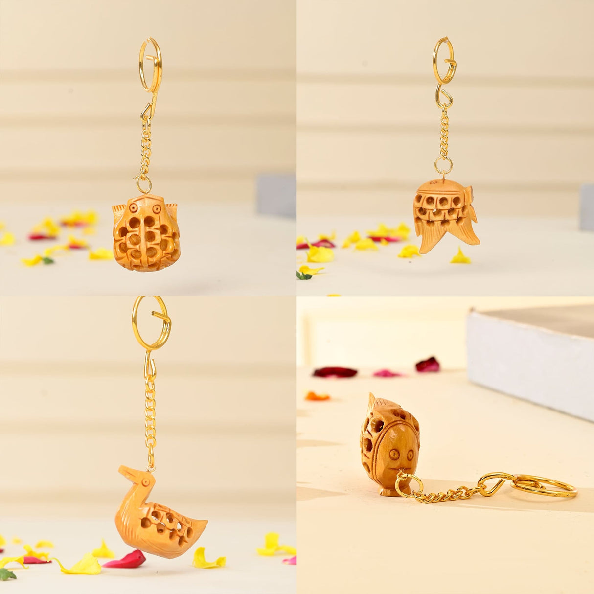 4Pc Wooden Keychain Amulet Keyring Door Car Key Chains Good Luck Key Holder for Thanksgiving Housewarming Gift - LoveNspire