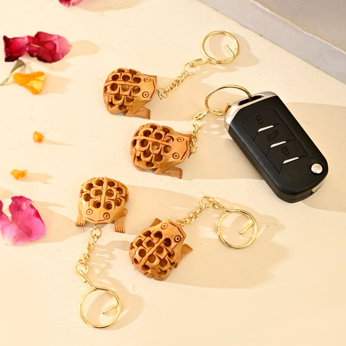 4Pc Wooden Keychain Amulet Keyring Door Car Key Chains Good Luck Key Holder for Thanksgiving Housewarming Gift - LoveNspire