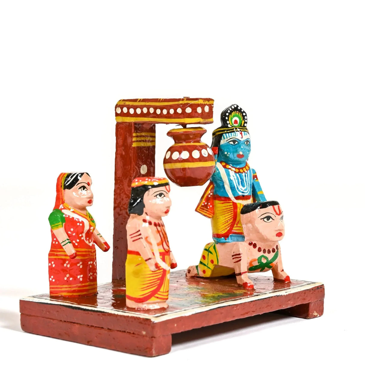 Wooden Krishna Makhan Chor Leela for Janmashtmi Golu Decoration Handpainted Kondapalli Krishna Set Show-piece for Home Temple Shelf Display Table Decor Gifting Item - LoveNspire