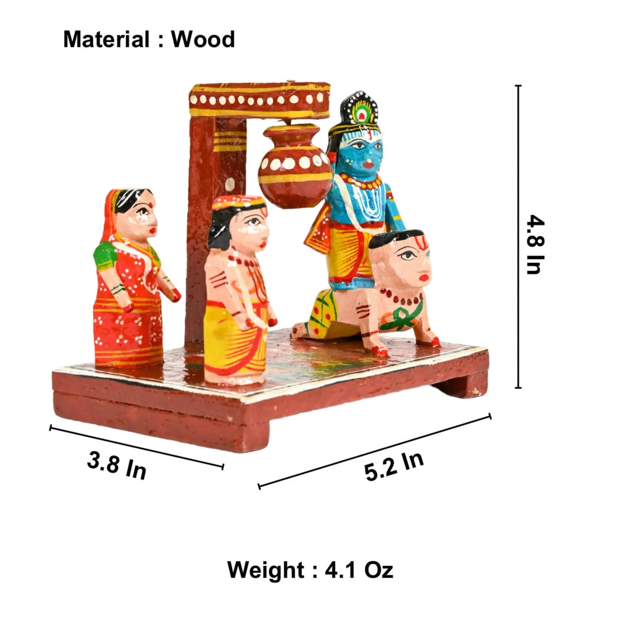 Wooden Krishna Makhan Chor Leela for Janmashtmi Golu Decoration Handpainted Kondapalli Krishna Set Show-piece for Home Temple Shelf Display Table Decor Gifting Item - LoveNspire