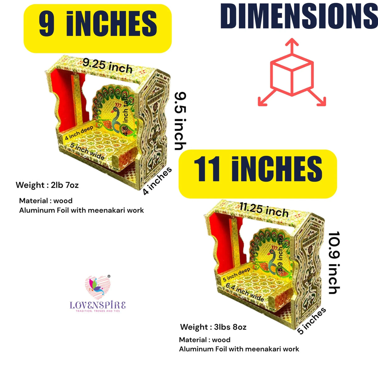 Wooden Meenakari Jhula Singhasan Indian Traditional Laddu Gopal Swing Palna with Peacock Design for Pooja Mandir Kanha Ji Krishna Aasan - Janamashtami Favor Housewarming Gift - LoveNspire