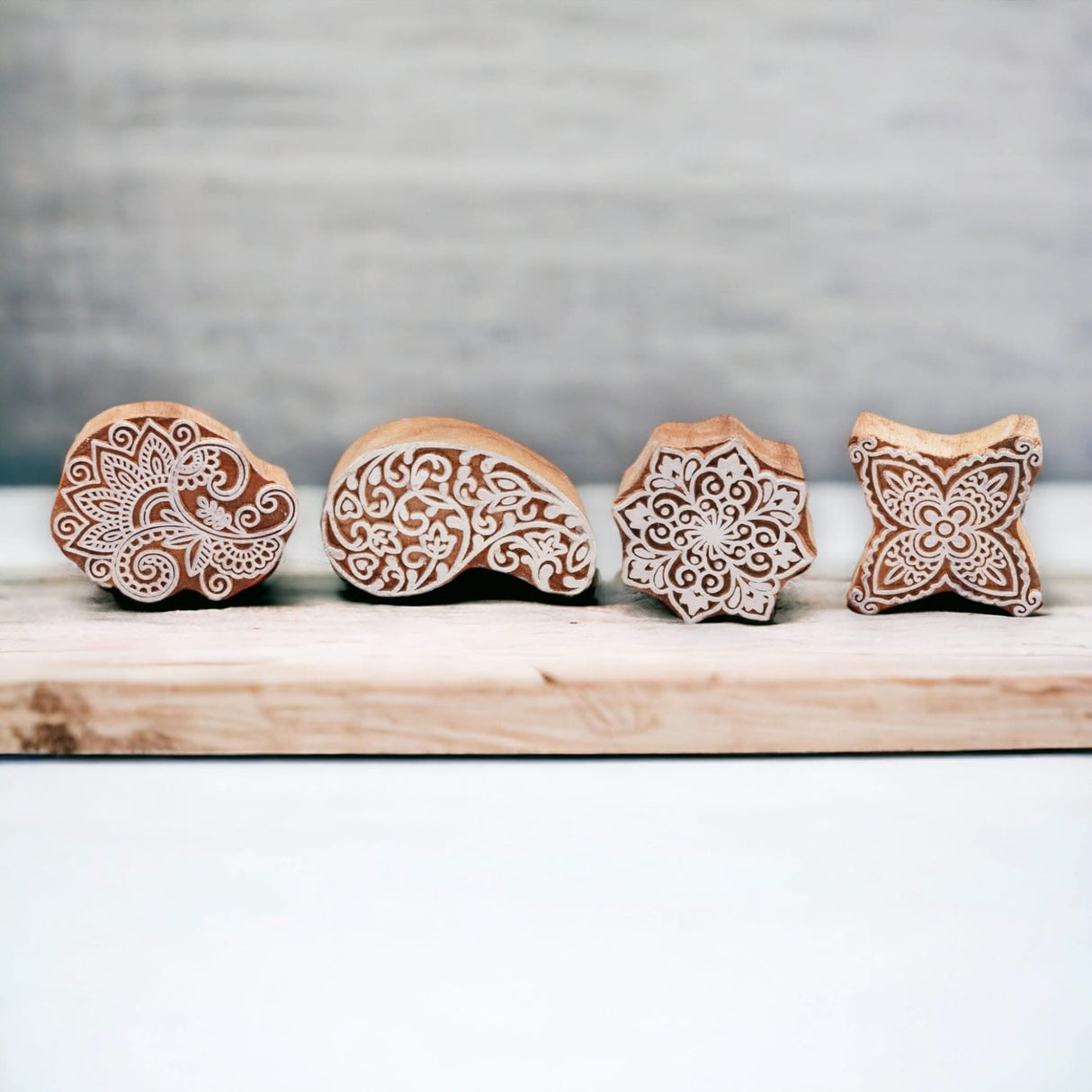 Wooden Printing Stamps Wood Block Stamps for Crafting Handcarved Indian Textile Printing Blocks for Henna Tattoo Saree Border Scrapbooking Clay, Pottery Stamps Mandala Paisley Shapes - LoveNspire