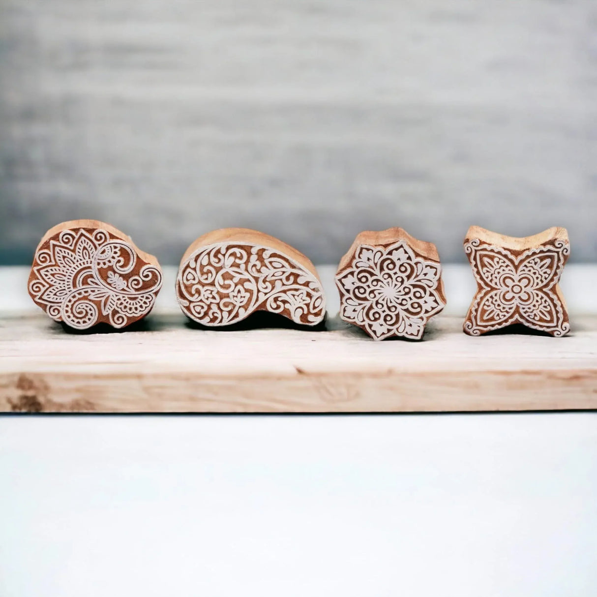 Wooden Printing Stamps Wood Block Stamps for Crafting Handcarved Indian Textile Printing Blocks for Henna Tattoo Saree Border Scrapbooking Clay, Pottery Stamps Mandala Paisley Shapes - LoveNspire