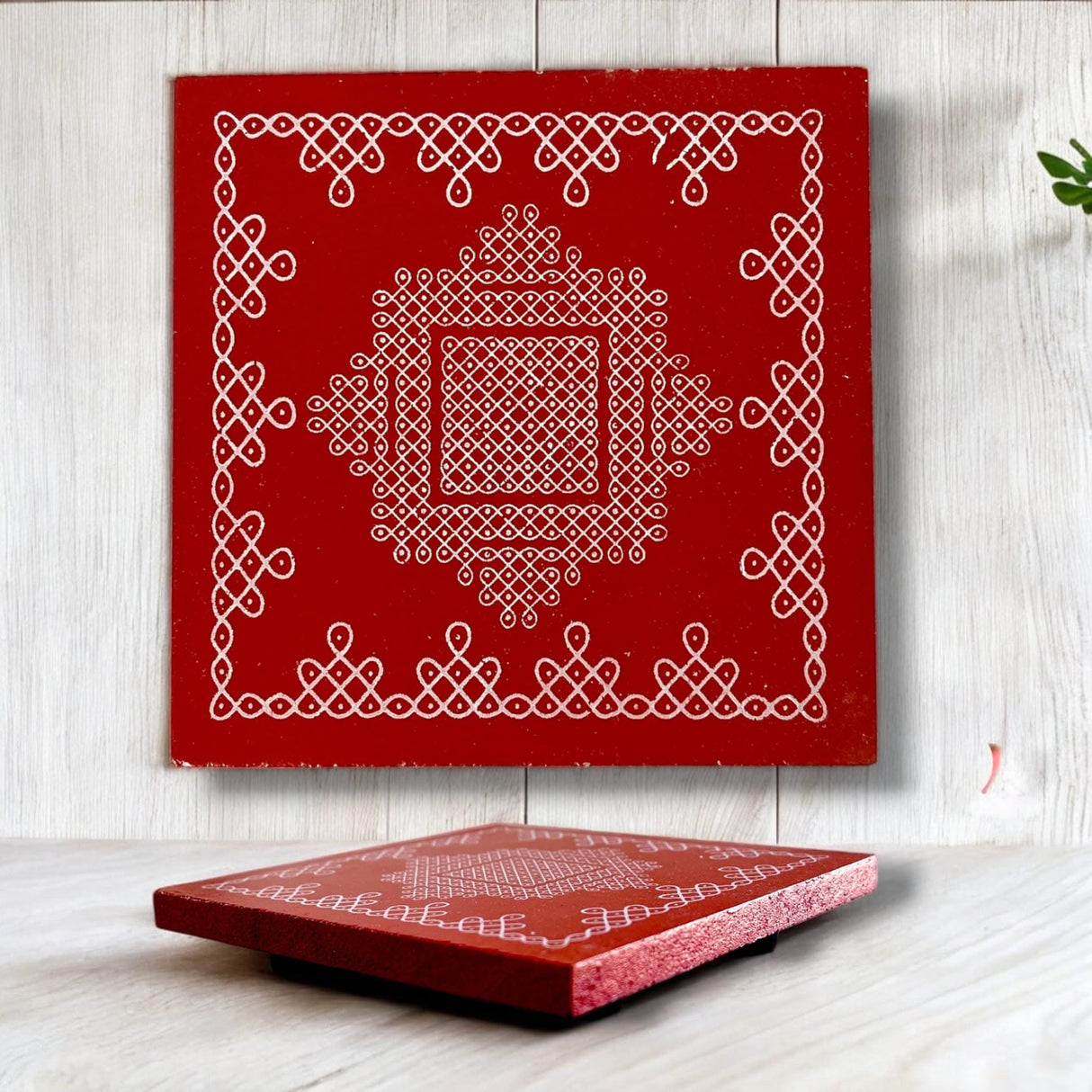 Wooden Puja Chowki 4 Inch Handcrafted Floral Printed Traditional Chaurang Chowki for God Idols Kalash - Festive Decor for Pooja Home Temple Mandir - Diwali Housewarming Gift - LoveNspire