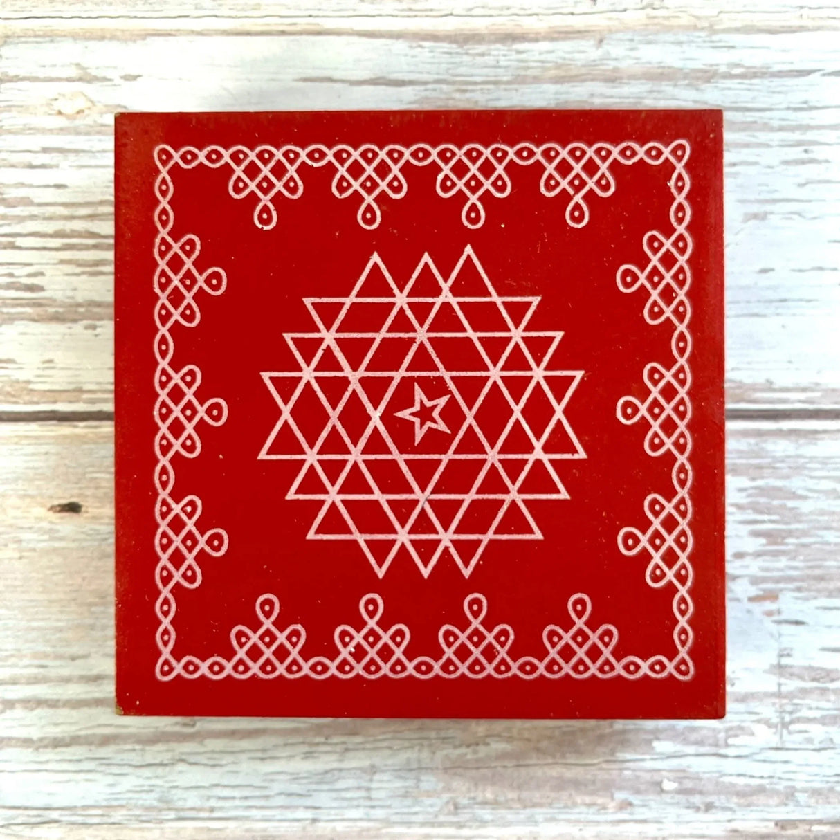 4x4 Inch Wooden Puja Chowki Handcrafted Floral Printed Traditional Chaurang Chowki for God Idols Kalash - Festive Decor for Pooja Home Temple Mandir - Diwali Housewarming Gift - LoveNspire