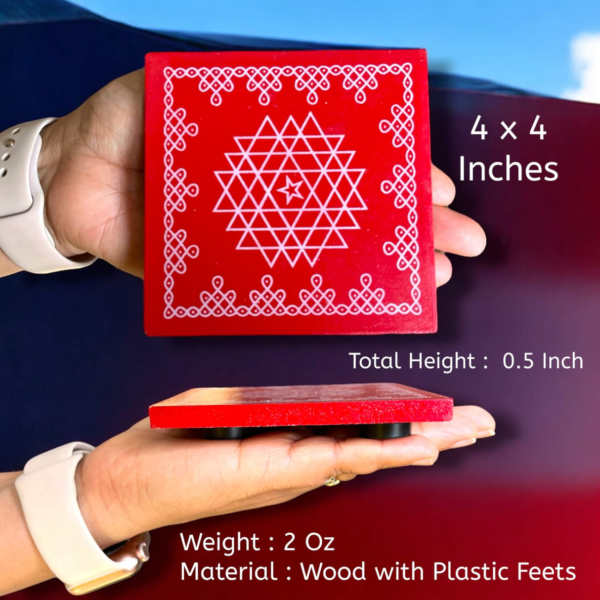 Wooden Puja Chowki 4 Inch Handcrafted Floral Printed Traditional Chaurang Chowki for God Idols Kalash - Festive Decor for Pooja Home Temple Mandir - Diwali Housewarming Gift - LoveNspire