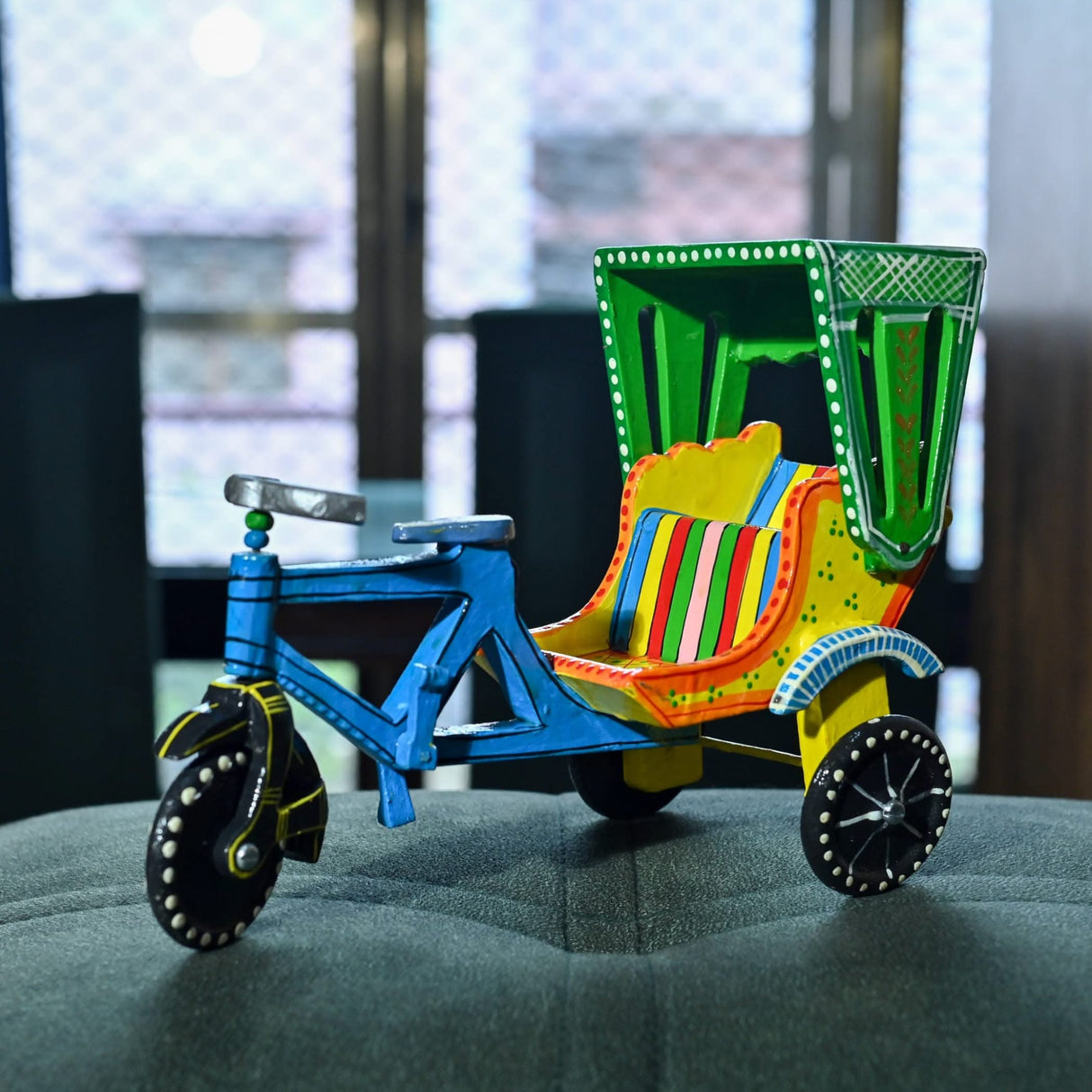 Wooden Rikshaw Cycle Kondapalli Handpainted Indian Showpiece for Home Restaurant Decoration Shelf Display Table Decor and Gifting Item - LoveNspire