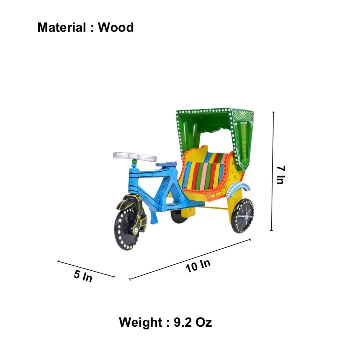 Wooden Rikshaw Cycle Kondapalli Handpainted Indian Showpiece for Home Restaurant Decoration Shelf Display Table Decor and Gifting Item - LoveNspire