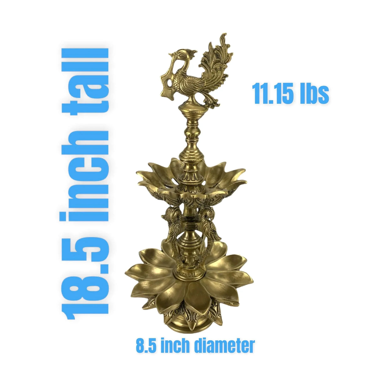 Large Peacock Brass Oil Tall Diya, Samai Diya, Diwali Decor, Brass Oil Diya Lamp, Altar Temple Decor, Brass Oil Lamp, Diya for Home Decor, Kathu Vilakku, Kerela Diya, Pooja Diya - LoveNspire