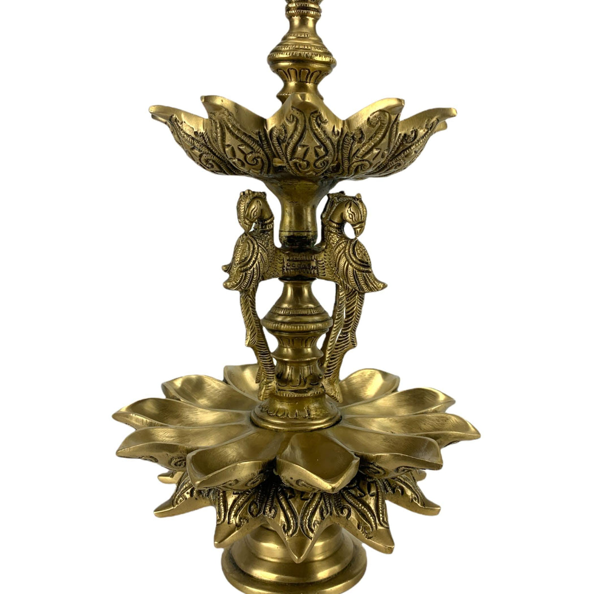 Large Peacock Brass Oil Tall Diya, Samai Diya, Diwali Decor, Brass Oil Diya Lamp, Altar Temple Decor, Brass Oil Lamp, Diya for Home Decor, Kathu Vilakku, Kerela Diya, Pooja Diya - LoveNspire