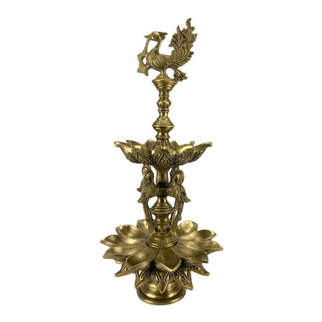 Large Parrot Brass Oil Diya Kerala Samai Puja Diya Traditional 18.5 Inch Oil Lamp Hindu Religious Kathu Vilakku Deepak for Puja Deepam Home Temple Diwali Decor Housewarming Return Gift - LoveNspire