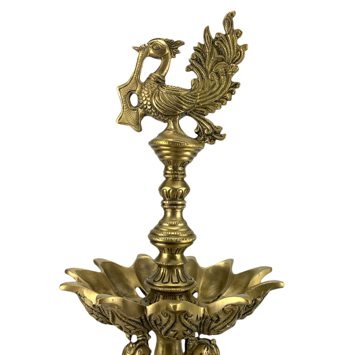 Large Peacock Brass Oil Tall Diya, Samai Diya, Diwali Decor, Brass Oil Diya Lamp, Altar Temple Decor, Brass Oil Lamp, Diya for Home Decor, Kathu Vilakku, Kerela Diya, Pooja Diya - LoveNspire