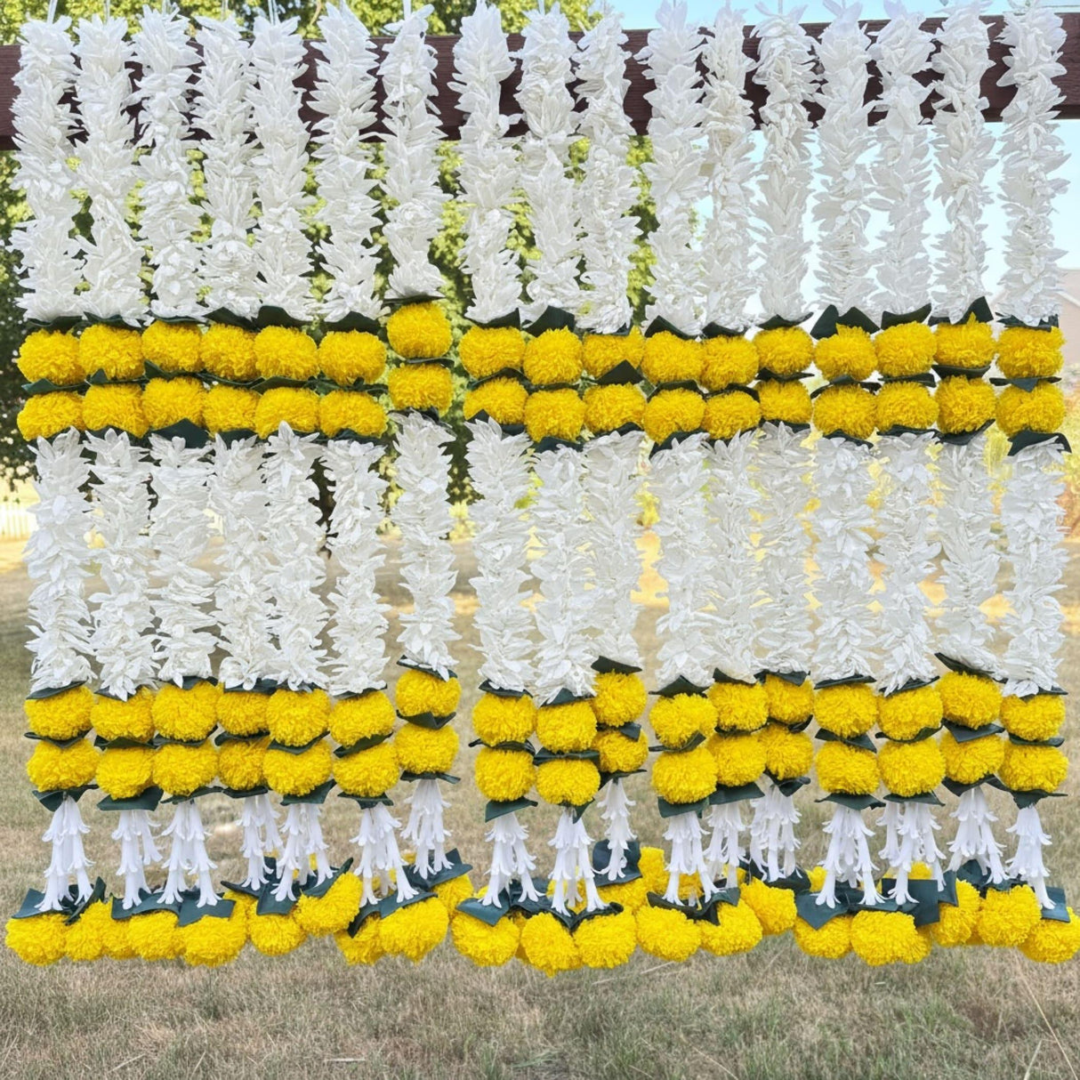 Yellow Jasmine Marigold Flowers Garland for Home Decor Faux Artificial Strings Diwali Decorations Indian Wedding Mantle Decor for Day of the Dead Ofrenda Mexican Fiesta - Religious Pongal Decor - LoveNspire