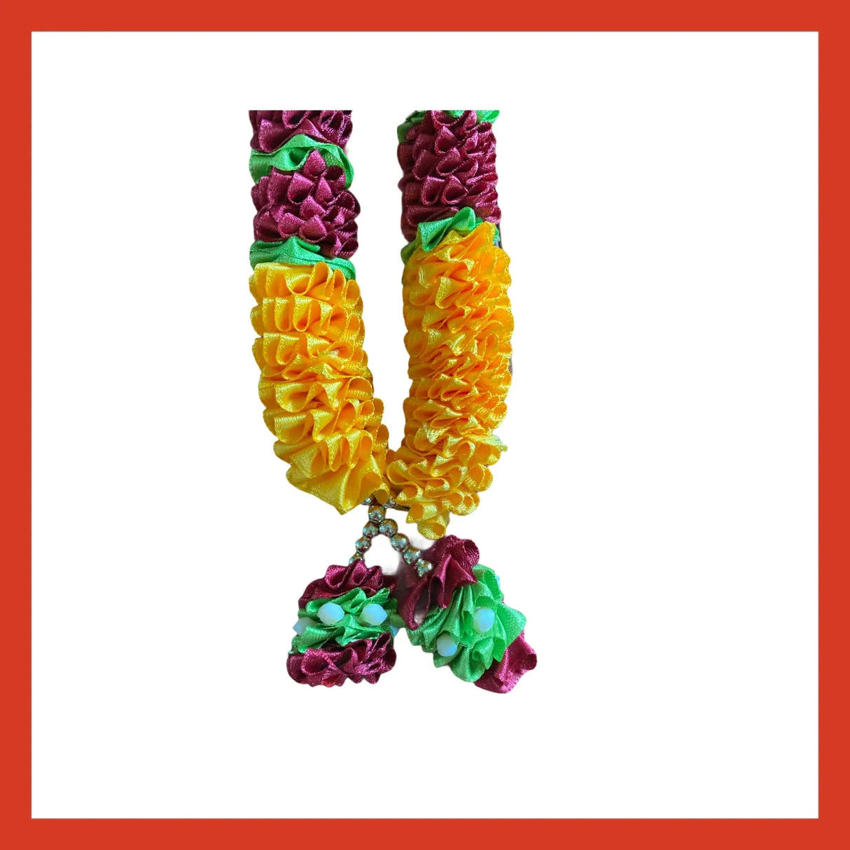 Indian Garland Haar Mala 18 Inch God Goddess Haar Mala Idol Pooja Item Garland for Photo Frame Idol God Shringar Mala Reusable Satin Mala Temple Decor - LoveNspire