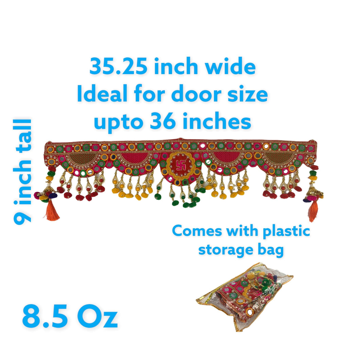 Indian Bead Door Toran 35 Inch Bhandarwal Hanging Valance Velvet Pompom Traditional Wall Decorative for Window Home Temple Decor Wedding Diwali Navratri Puja Housewarming Decorations - LoveNspire