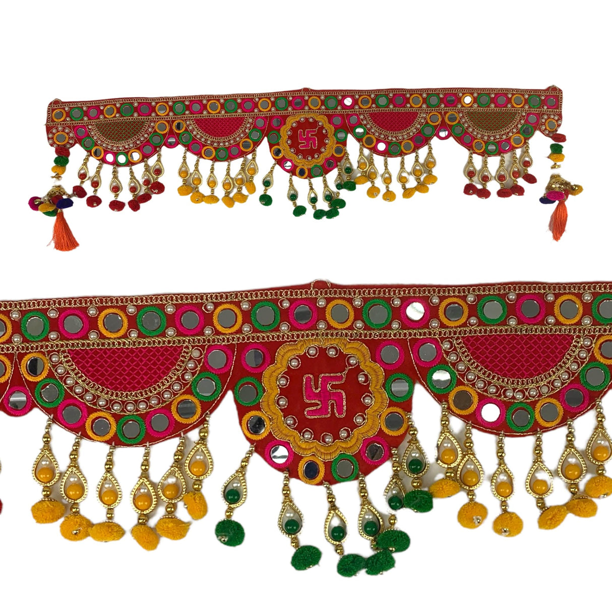 Indian Bead Door Toran 35 Inch Bhandarwal Hanging Valance Velvet Pompom Traditional Wall Decorative for Window Home Temple Decor Wedding Diwali Navratri Puja Housewarming Decorations - LoveNspire