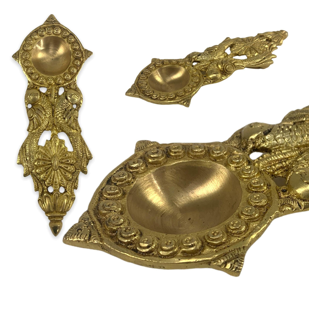 Brass Finish Pooja Aarti Spoon 1 Pc Diya Twin Parrot Design Round Hawan Spoon for Pouring Ghee in Hawan Kund Diwali Gift Ethnic Indian Aarti Spoon Wedding Return Gifts Home Temple Decor - LoveNspire