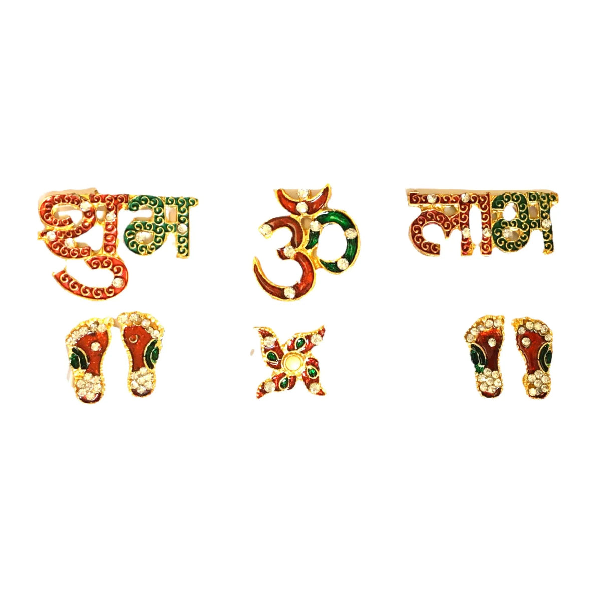 Shubh Labh Om Swastik 6 Pieces Set Metal Good Luck Footsteps Shubh-labh Rangoli Sticker Wall Door Hanging Home Office Temple Pooja Diwali Decor Wall Art for Housewarming Laxmi Pooja - LoveNspire