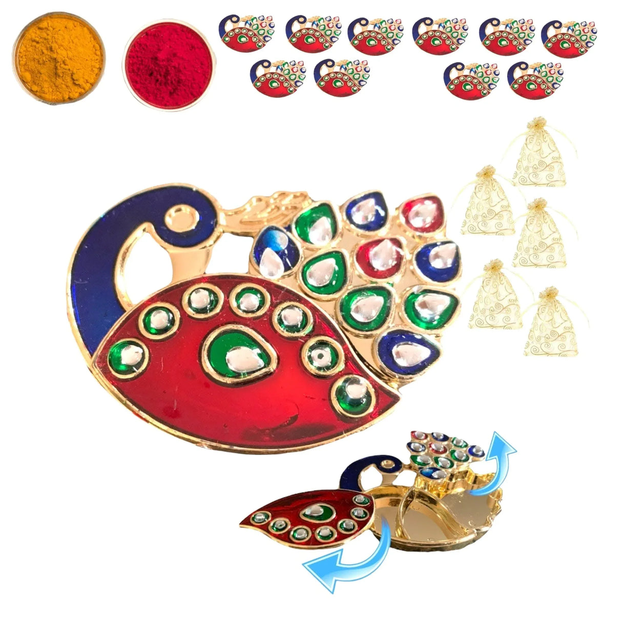 Decorative Bulk Peacock Haldi Kumkum Holder Roli Chawal/rice Holder Indian Festival Favor Diwali Rakhi Pooja Mandir Tika Platter Housewarming Gifts - LoveNspire