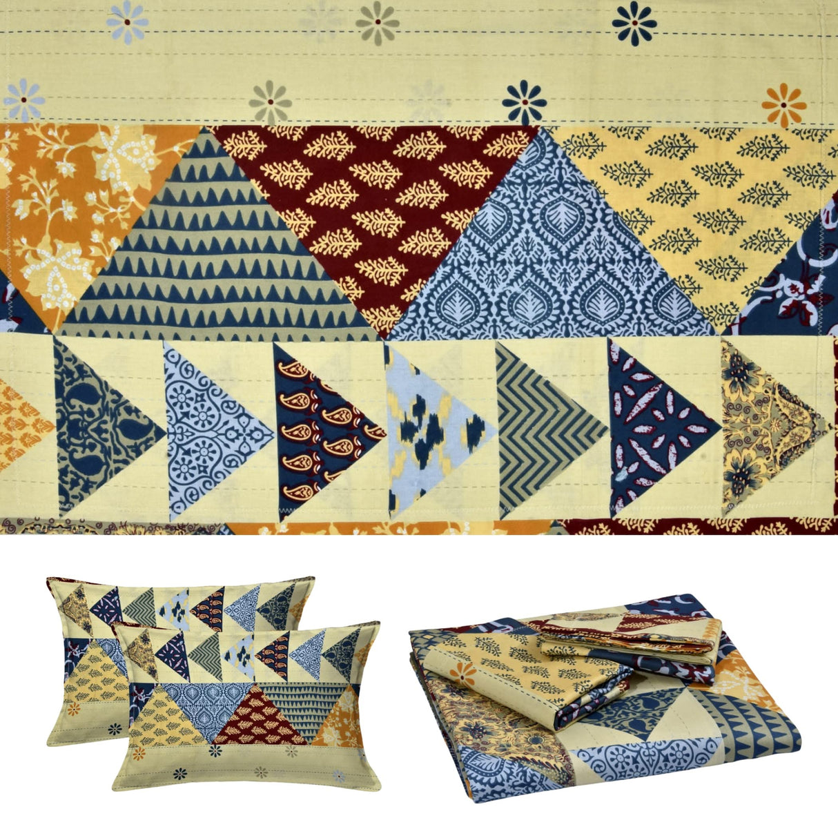 100% Cotton Sheets Indian Ethnic 3-piece Fitted Sheet Set 180 Thread Count 16 Inch Deep Pocket Premium Quality with Soft Pillowcases (king Queen Twin) - LoveNspire