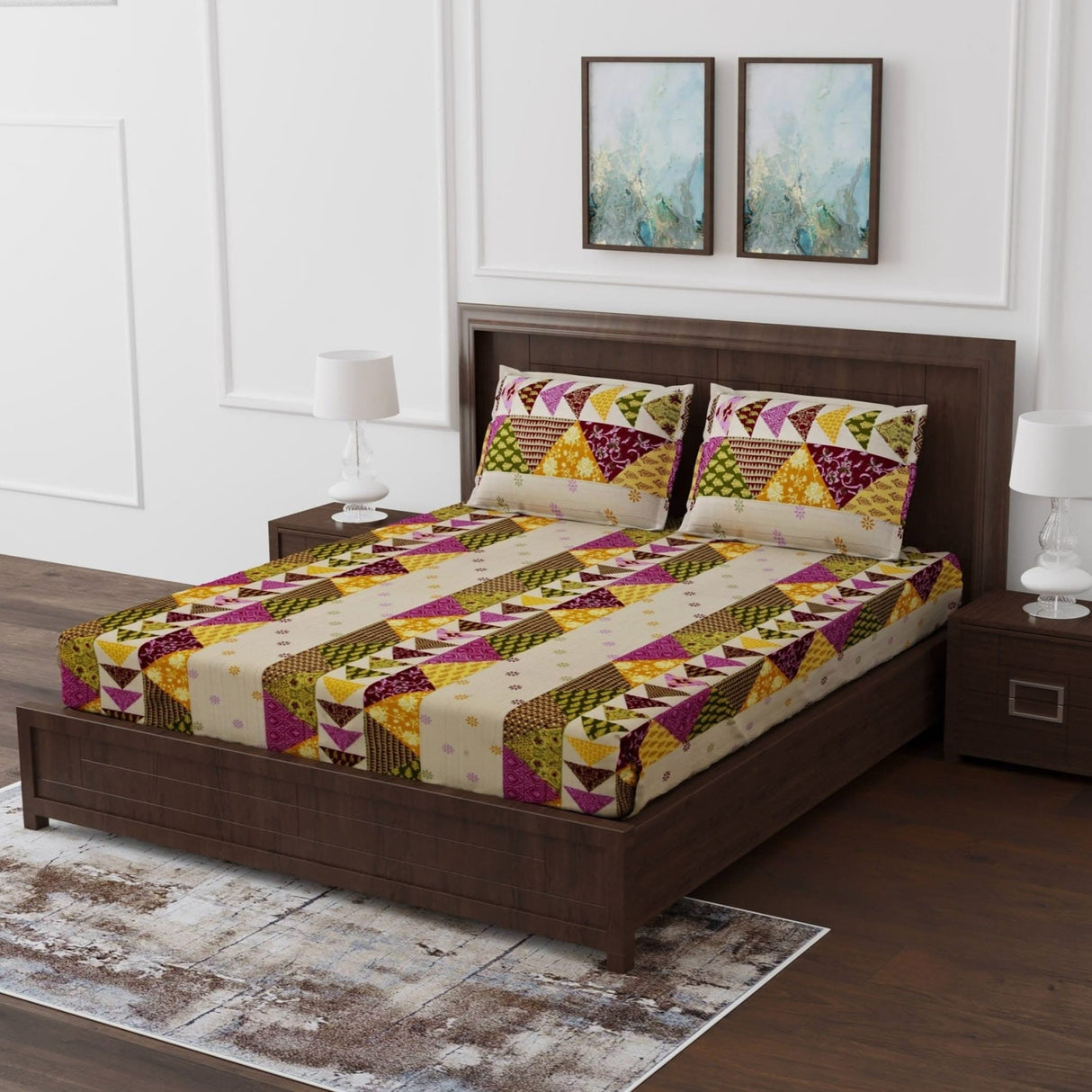 100% Cotton Sheets Indian Ethnic 3-piece Fitted Sheet Set 180 Thread Count 16 Inch Deep Pocket Premium Quality with Soft Pillowcases (king Queen Twin) - LoveNspire