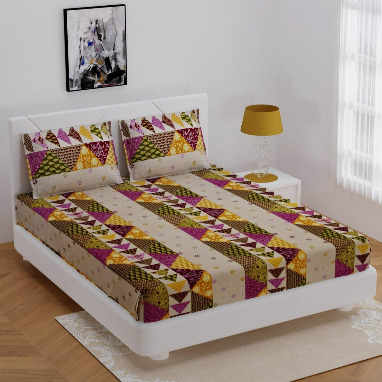 100% Cotton Sheets Indian Ethnic 3-piece Fitted Sheet Set 180 Thread Count 16 Inch Deep Pocket Premium Quality with Soft Pillowcases (king Queen Twin) - LoveNspire