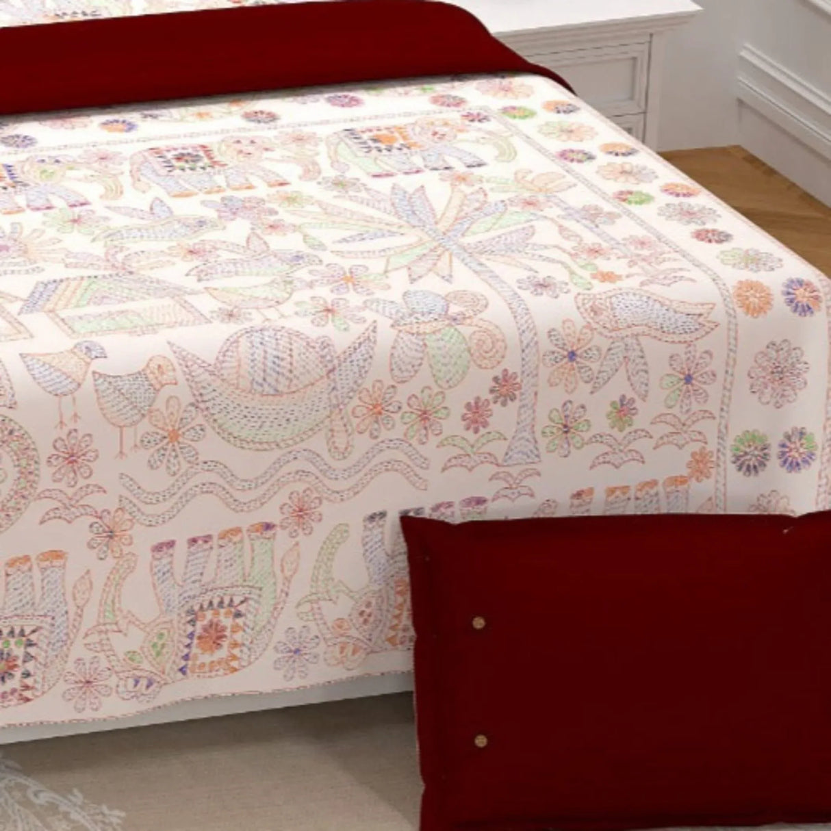 100% Cotton Sheets Indian Ethnic Elephant Printed Bedsheet Soft 3-piece Fitted Sheet with Breathable Pillowcases Deep Pockets 150 Thread Count (king Queen Twin) - LoveNspire