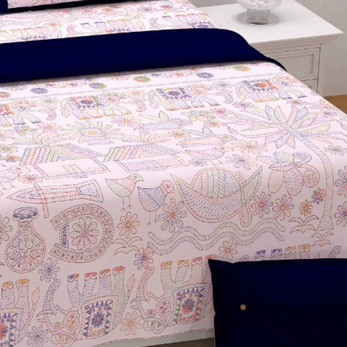 100% Cotton Sheets Indian Ethnic Elephant Printed Bedsheet Soft 3-piece Fitted Sheet with Breathable Pillowcases Deep Pockets 150 Thread Count (king Queen Twin) - LoveNspire