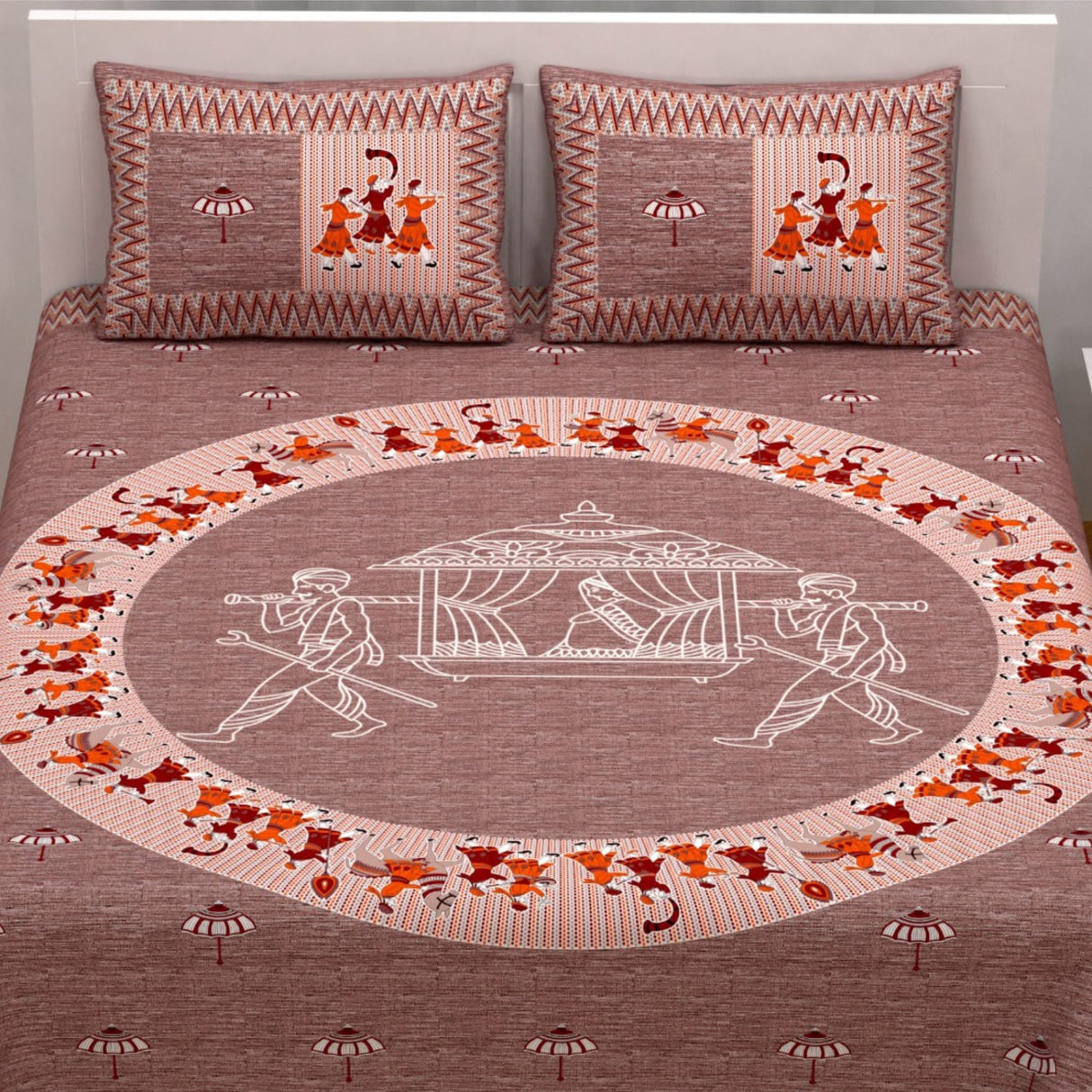 100% Cotton Sheets Indian Ethnic Traditional Wedding Bedsheet Soft 3-piece Fitted Sheet with Breathable Pillowcases Deep Pockets 150 Thread Count (king) - LoveNspire