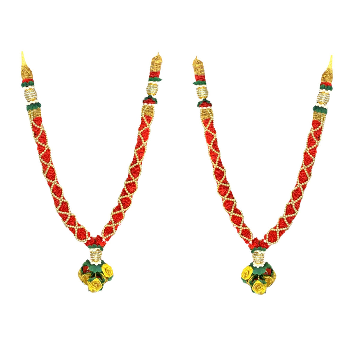Pack Of 2 Artificial Mala for God Photo Frame 21 Inches Red Malas Indian Wedding Traditional God Goddess Haar Mala Diwali Pooja Item God Shringar Reusable Mala Festival Decoration - LoveNspire