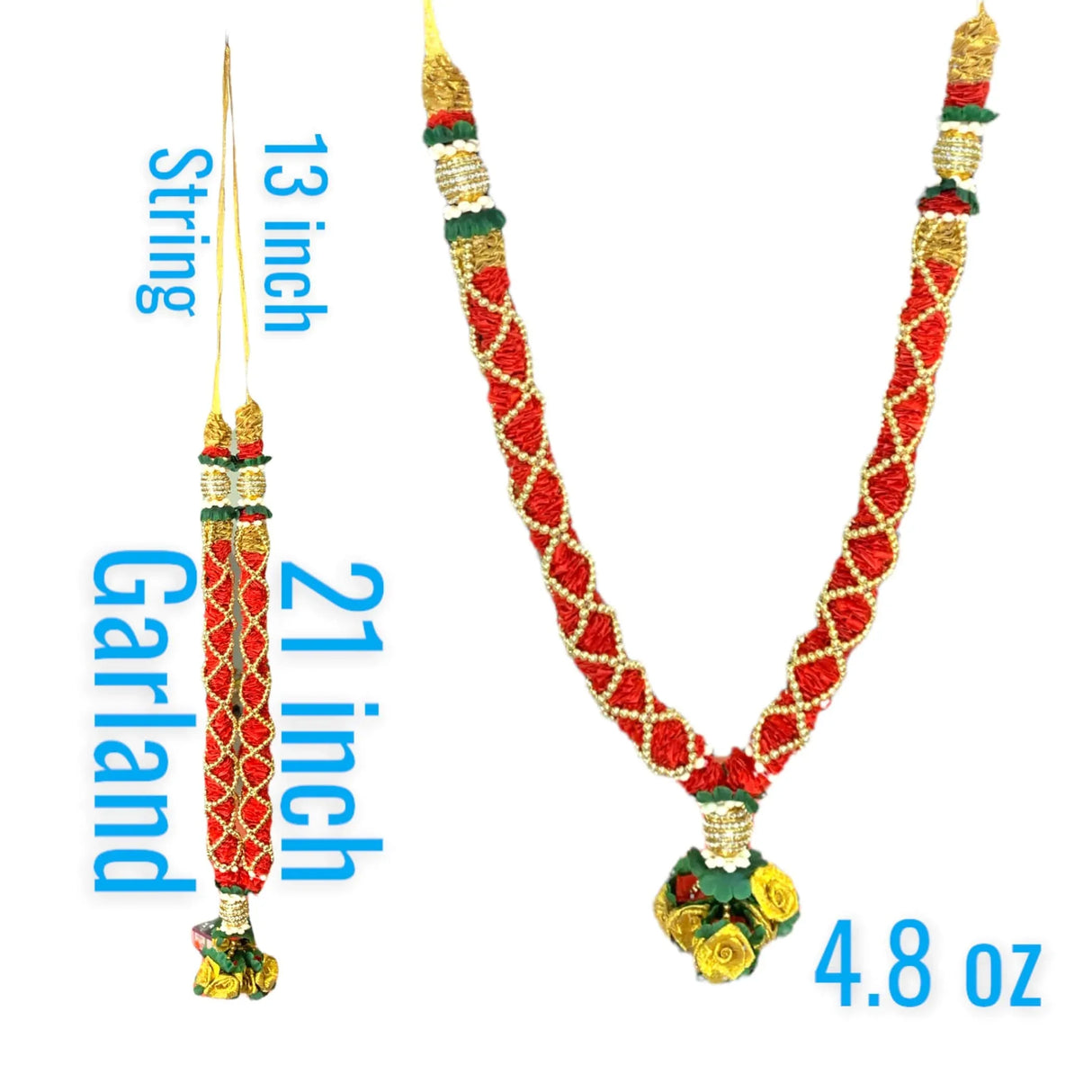 2PC Idol Mala 21 Inch God Goddess Haar Mala Indian Garland Jaimala Makhmali Bhagwan Haar Idol Pooja Item Garland for Photo Frame God Shringar Reusable Satin Mala Temple Decor (Red Golden) - LoveNspire