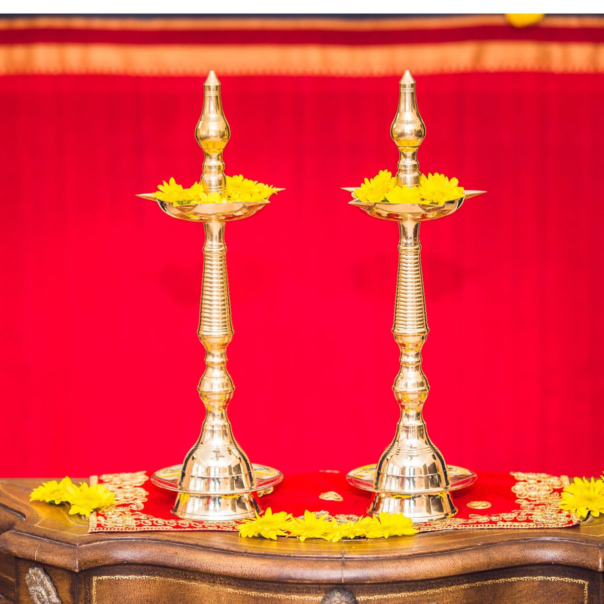 2 CT Brass Oil Lamp Diya Samai Deepak Lamp Kerala Traditional Kutthu Vilakku Panchmahal Deepam for Home Temple Mandir Office Diwali Decoration - Deepawali Return Gift - LoveNspire