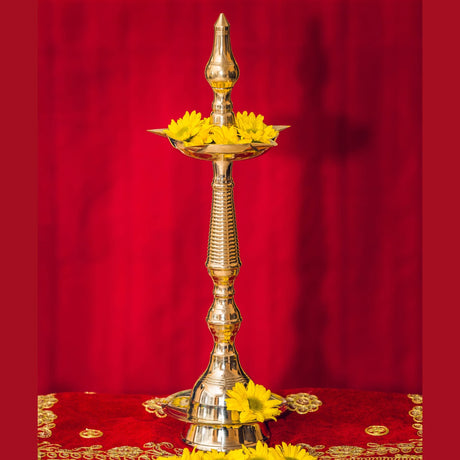 Brass Oil Lamp Diya Pack of 2 Samai Deepak Lamp Kerala Traditional Kutthu Vilakku Panchmahal Deepam for Home Temple Mandir Office Diwali Decoration - Deepawali Return Gift - LoveNspire