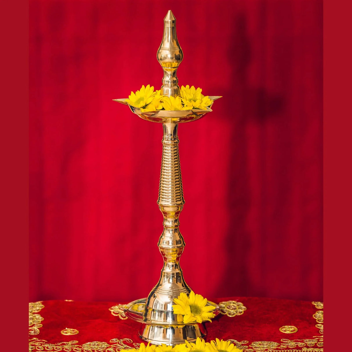 2 CT Brass Oil Lamp Diya Samai Deepak Lamp Kerala Traditional Kutthu Vilakku Panchmahal Deepam for Home Temple Mandir Office Diwali Decoration - Deepawali Return Gift - LoveNspire