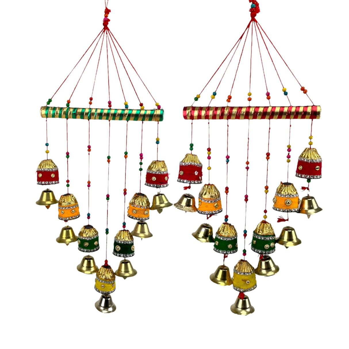 Indian Wind Chimes Colorful Bells Windchimes Jhoomar Rajasthani Hanging for Home Wall Temple Bedroom Outdoor Decor Decorative Accessories for Patio Porch Wedding Housewarming Gifts (2 PCs) - LoveNspire