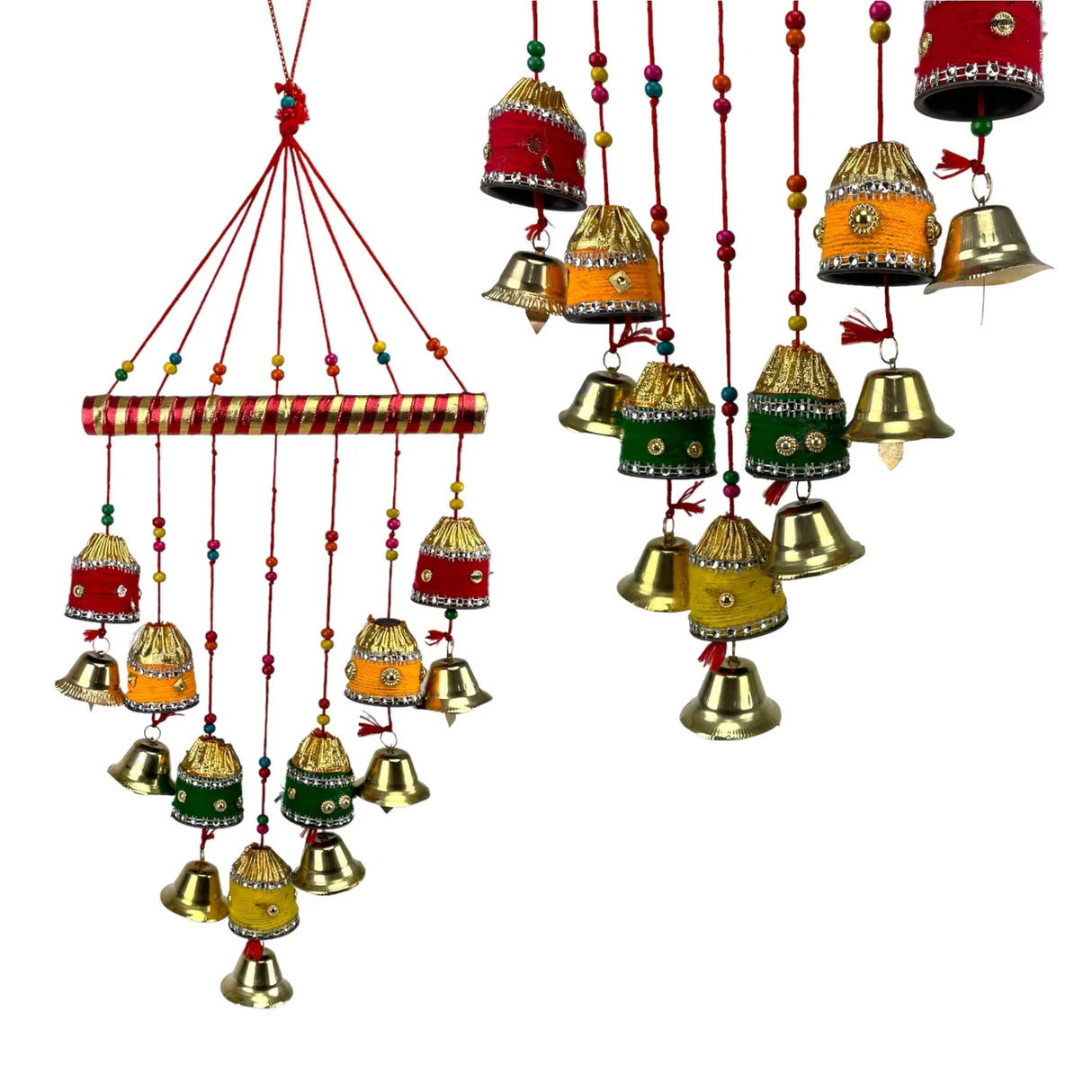 Indian Wind Chimes Colorful Bells Windchimes Jhoomar Rajasthani Hanging for Home Wall Temple Bedroom Outdoor Decor Decorative Accessories for Patio Porch Wedding Housewarming Gifts (2 PCs) - LoveNspire