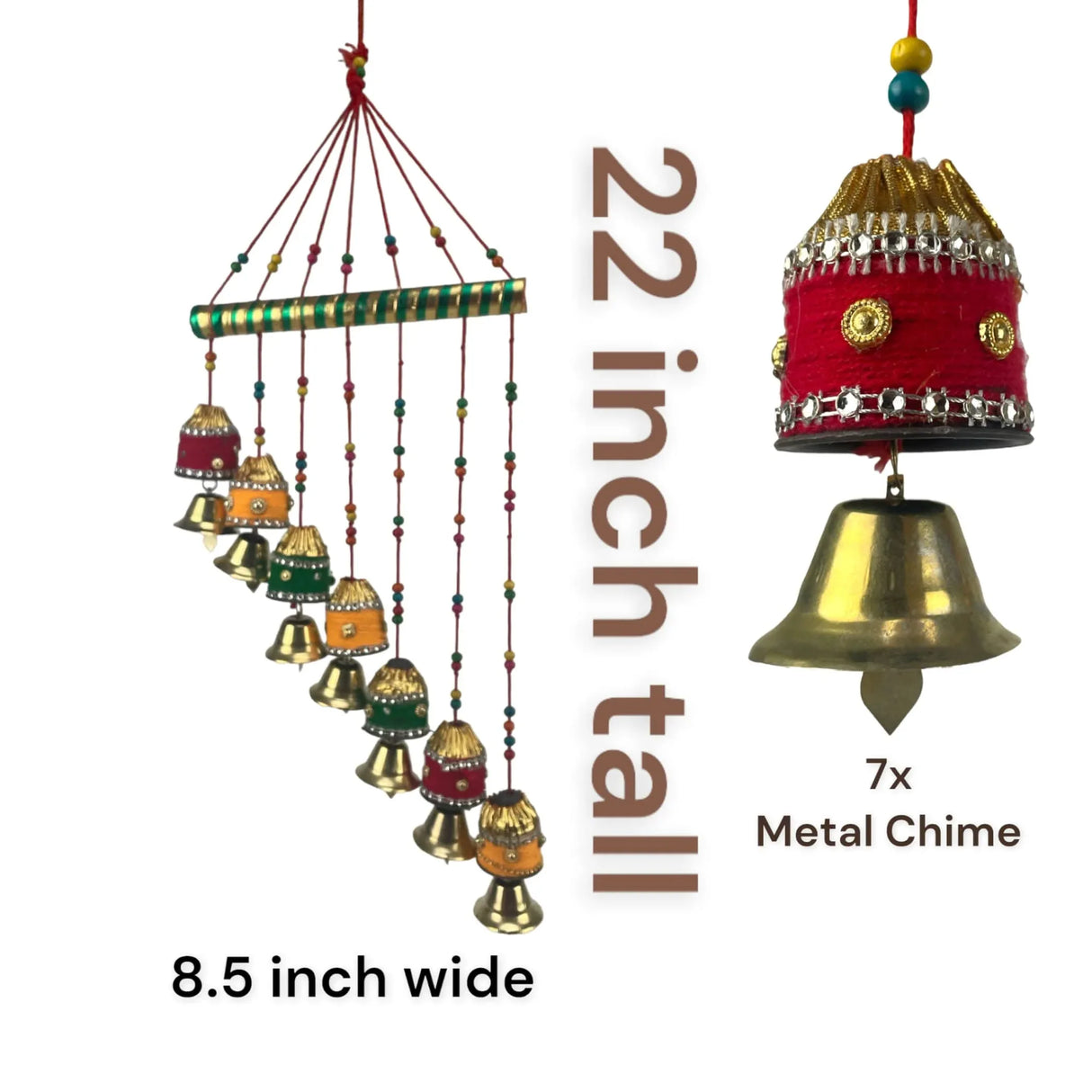 Indian Wind Chimes Colorful Bells Windchimes Jhoomar Rajasthani Hanging for Home Wall Temple Bedroom Outdoor Decor Decorative Accessories for Patio Porch Wedding Housewarming Gifts - LoveNspire