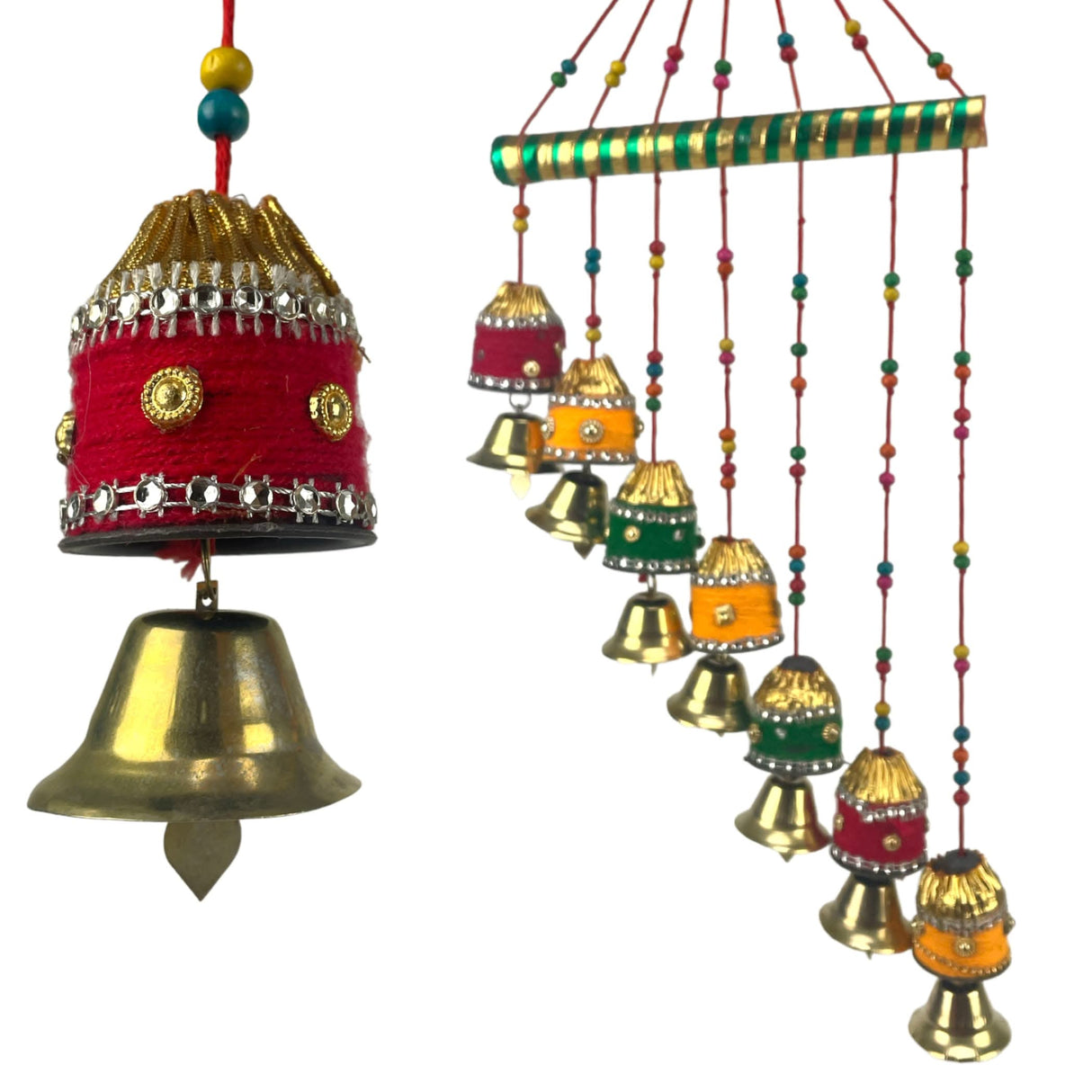 Indian Wind Chimes Colorful Bells Windchimes Jhoomar Rajasthani Hanging for Home Wall Temple Bedroom Outdoor Decor Decorative Accessories for Patio Porch Wedding Housewarming Gifts - LoveNspire