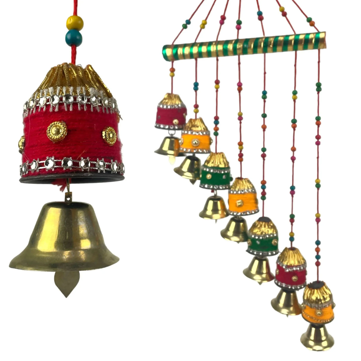 Indian Wind Chimes Colorful Bells Windchimes Jhoomar Rajasthani Hanging for Home Wall Temple Bedroom Outdoor Decor Decorative Accessories for Patio Porch Wedding Housewarming Gifts - LoveNspire