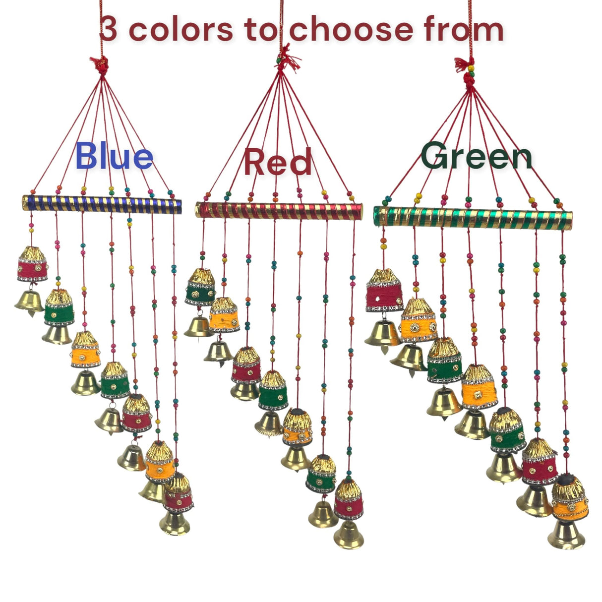 Indian Wind Chimes Colorful Bells Windchimes Jhoomar Rajasthani Hanging for Home Wall Temple Bedroom Outdoor Decor Decorative Accessories for Patio Porch Wedding Housewarming Gifts - LoveNspire