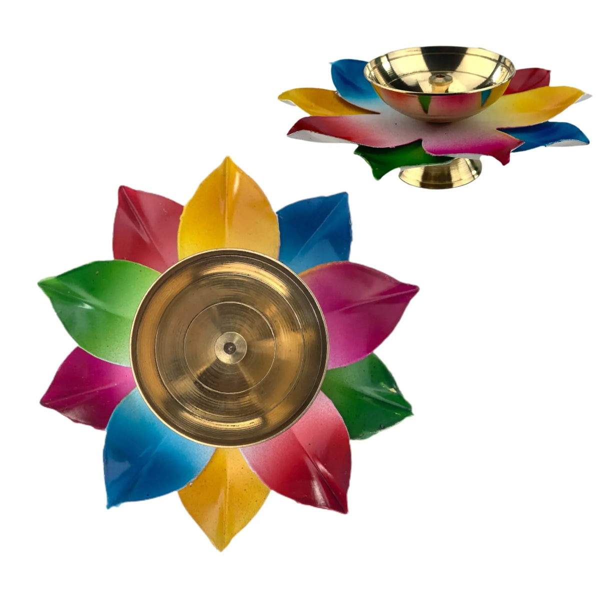 Multicolor Lotus Brass Diya – Indian Craft Oil Lamp for Puja, Ideal Pooja Gift, Diwali Home Decoration, Mandir Temple Akhand Diya, Traditional Deepawali Return Gifts, Puja Articles - LoveNspire