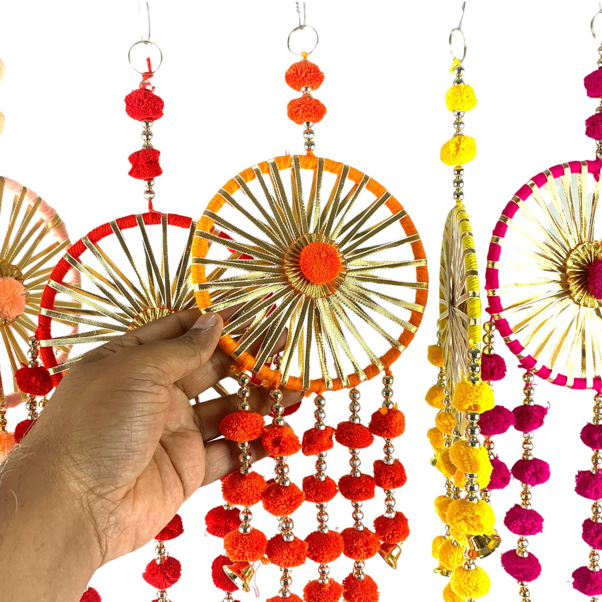 Ring Wall Hanging Woollen Stuffed Rajasthani Traditional Handicraft Set of 2 Wall Art Hanging Wind Chime Decorative Showpiece Diwali Gift Latkan for Home Office Decor - LoveNspire