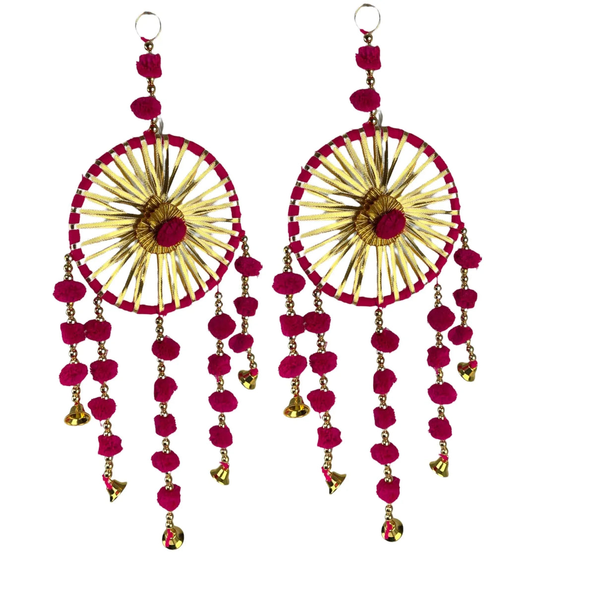 Ring Wall Hanging Woollen Stuffed Rajasthani Traditional Handicraft Set of 2 Wall Art Hanging Wind Chime Decorative Showpiece Diwali Gift Latkan for Home Office Decor - LoveNspire